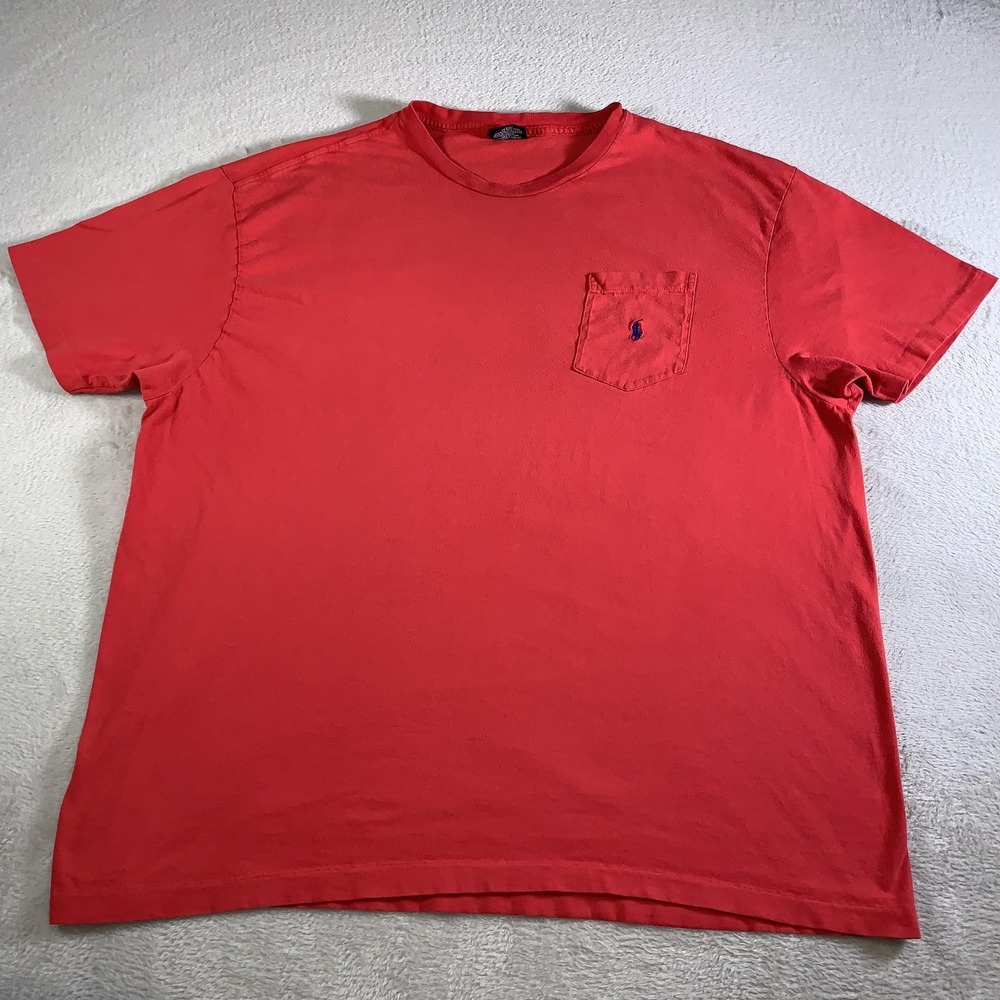 Vintage Polo Ralph Lauren Shirt Mens XL Red Pocket Pony Logo Crewneck Cotton 90s